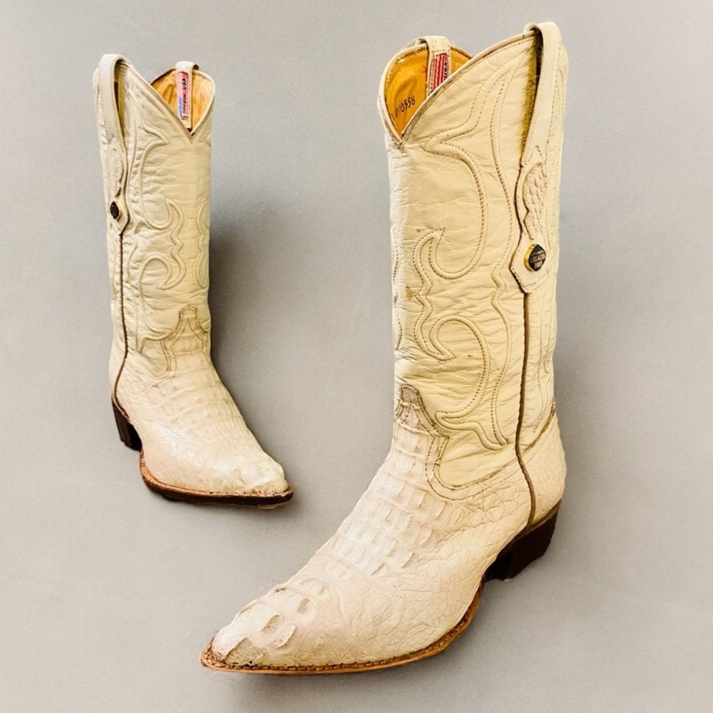 EUC Winter White Hornback Caiman/Leather Los Altos Cowgirl Boots